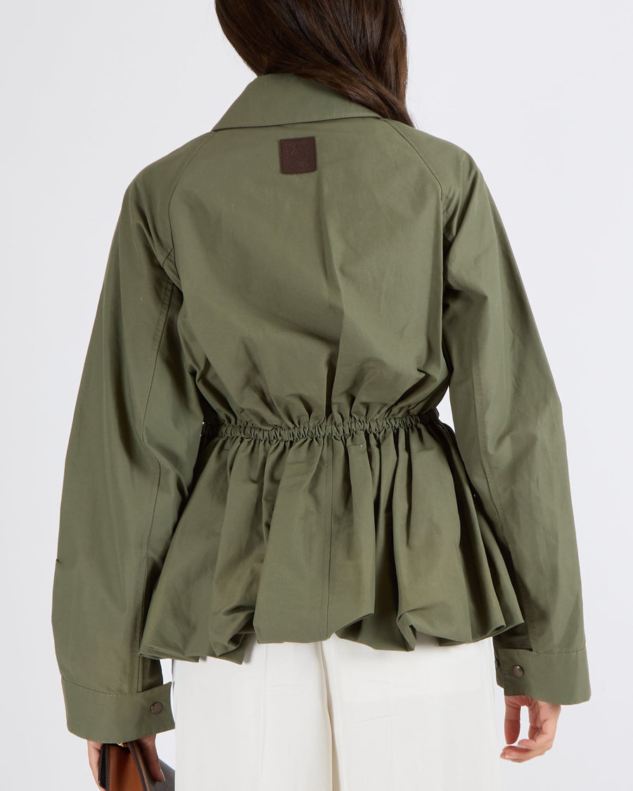 Loewe Khaki Drawstring-Waist Jacket with Leather Details and Back Logo Size FR 34 (UK 6) RRP £1,750