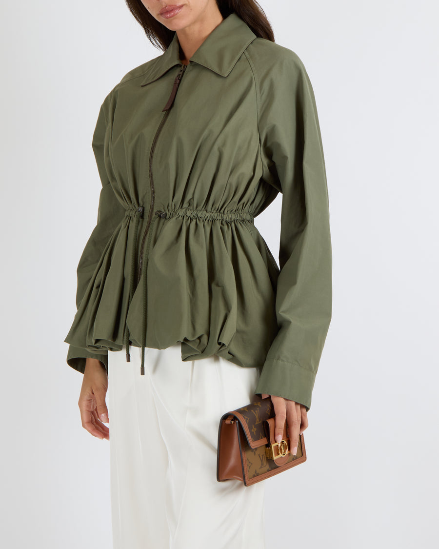 Loewe Khaki Drawstring-Waist Jacket with Leather Details and Back Logo Size FR 34 (UK 6) RRP £1,750