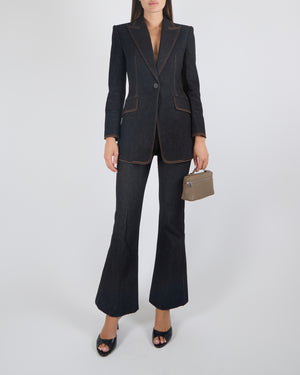 Alexander McQueen Dark Blue Denim Blazer Jacket and Flared Jeans Suit Set Size IT 40 (UK 8)