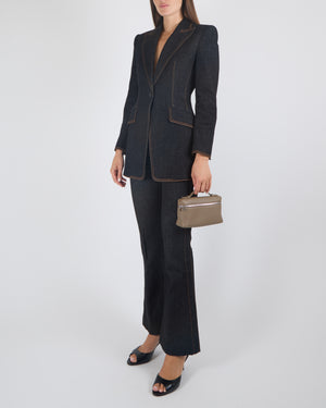 Alexander McQueen Dark Blue Denim Blazer Jacket and Flared Jeans Suit Set Size IT 40 (UK 8)