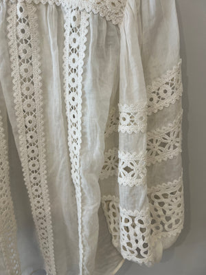 Zimmermann White Ramie Blouse with Puff Sleeves and Lace Detail Size UK 8