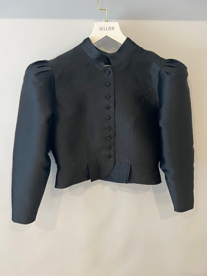Destree Black SatinCropped Jacket with Puff Sleeves Size XS (UK 6) RRP £450