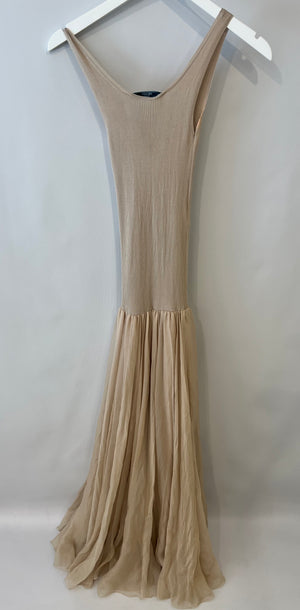Prada Beige Knitted Silk Organza Midi Dress with Logo Print Size IT 36 (UK 4)