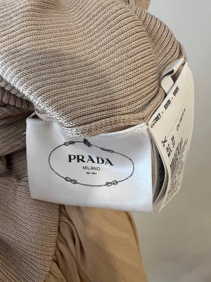 Prada Beige Knitted Silk Organza Midi Dress with Logo Print Size IT 36 (UK 4)