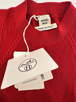 Hermès Red Knitted Wool Longsleeve T-Shirt Bodysuit Size FR 38 (UK 10)