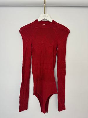 Hermès Red Knitted Wool Longsleeve T-Shirt Bodysuit Size FR 38 (UK 10)