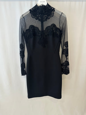 Ermanno Scervino Black Lace and Tulle Long-Sleeve Midi Dress Size IT 42 (UK 10)