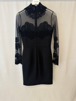 Ermanno Scervino Black Lace and Tulle Long-Sleeve Midi Dress Size IT 42 (UK 10)