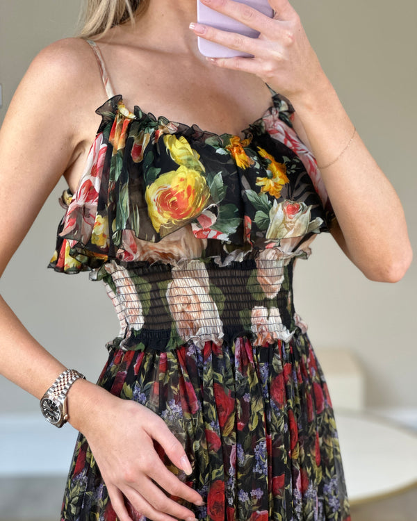 Dolce & Gabbana Multi Floral Maxi Ruffle Dress Size IT 38 (UK 6)