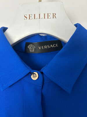 Versace Electric Blue Shirt Dress with Jellyfish Buckle Leather Belt Size IT 42 (UK 10)