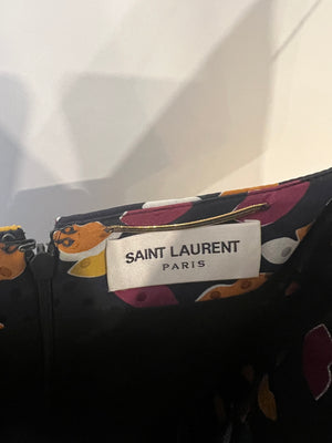 Saint Laurent Black Lip-Print Silk Mini Dress Size FR 36 (UK 8)