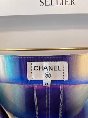 Chanel Multicolour Flare Silk Pants with CC Details Size FR 34 (UK 6)