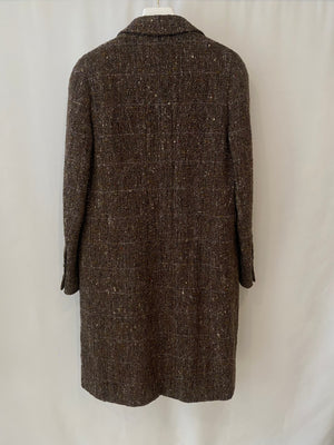 Chanel Brown Metallic Tweed Coat with Gold CC Logo Buttons Size FR 40 (UK 12)