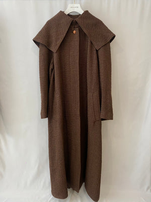Chanel Brown Wool and Mohair Maxi Coat with Logo Buttons Size FR 36 (UK 8)