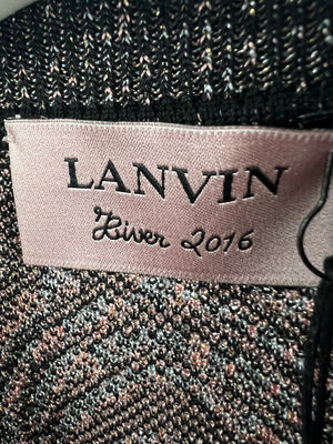 Lanvin Black and Pink Long Sleeve Ruffle Mini Dress with Metallic Thread Size XS/S (UK 6-8)