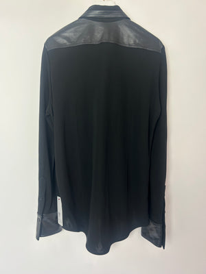 Victoria Beckham Black Long Sleeve Button Down Shirt with Leather Collar and Pocket Details Size UK 8