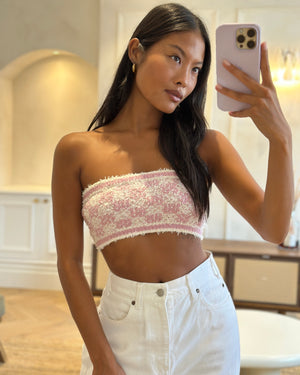 Chanel Pink & White Patterned Mini Bandeau Top Size FR 34 (UK 6)