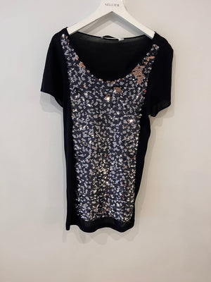 Christian Dior Black T-Shirt with Silver and Pink Sequin Embellishments Size IT 38 (UK 6)