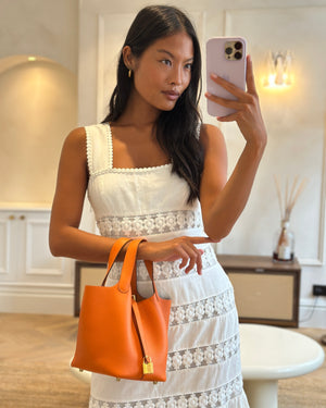 *HOT* Hermès Picotin Lock Bag 18cm in Orange Clemence Leather with Gold Hardware