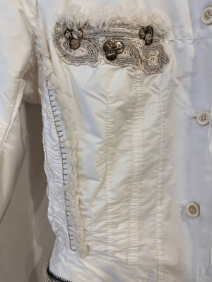 Ermanno Scervino White Distressed Jacket with Embroidery Details Size IT 40 (UK 8)