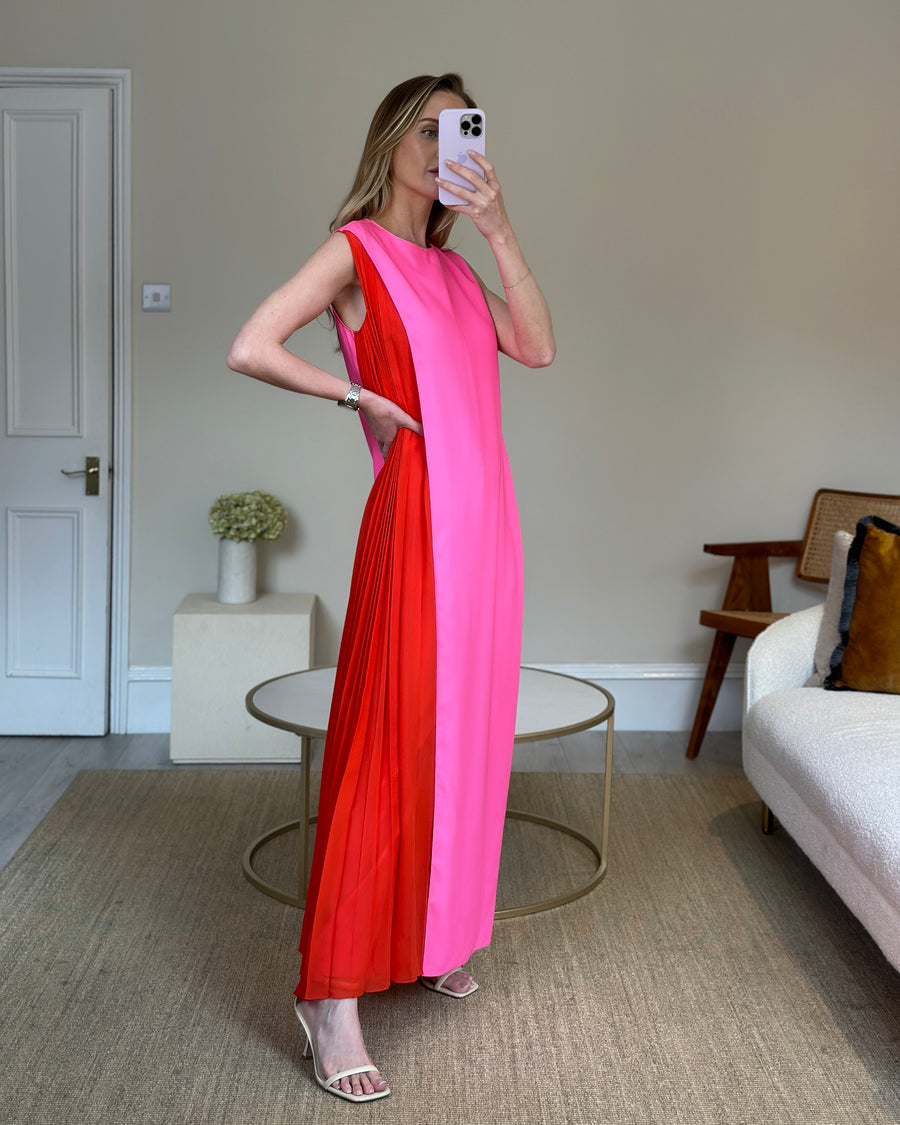 Christian Dior Pink with Red Pleated Panel Cape Gown Size FR 40 (UK 12)