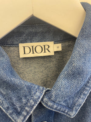 Christian Dior Kids Blue Ombré Denim Shirt Jacket with Silver Logo Buttons and Back Logo Size 10 years RRP £790