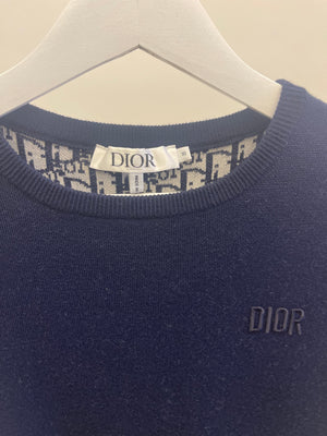 Christian Dior Kids Reversible Oblique Navy Wool Short-Sleeve Dress with Logo Detail Size 10 years RRP £730