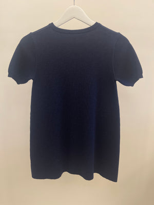 Christian Dior Kids Reversible Oblique Navy Wool Short-Sleeve Dress with Logo Detail Size 10 years RRP £730