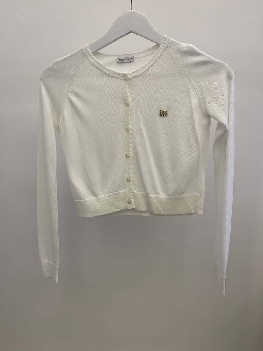 Dolce & Gabbana Kids White Cardigan with Gold DG Logo Size 8 years RRP £465