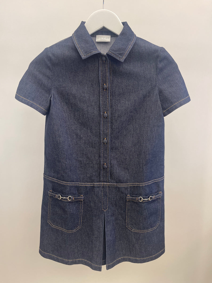 Gucci Kids Blue Denim Dress with Silver Horsebit Details Size 10 years RRP £645