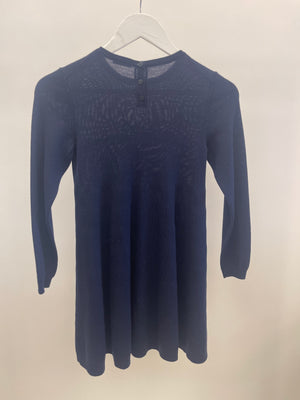 Dolce & Gabbana Kids Navy Knit Long-Sleeve Dress with White Logo Size 10 years