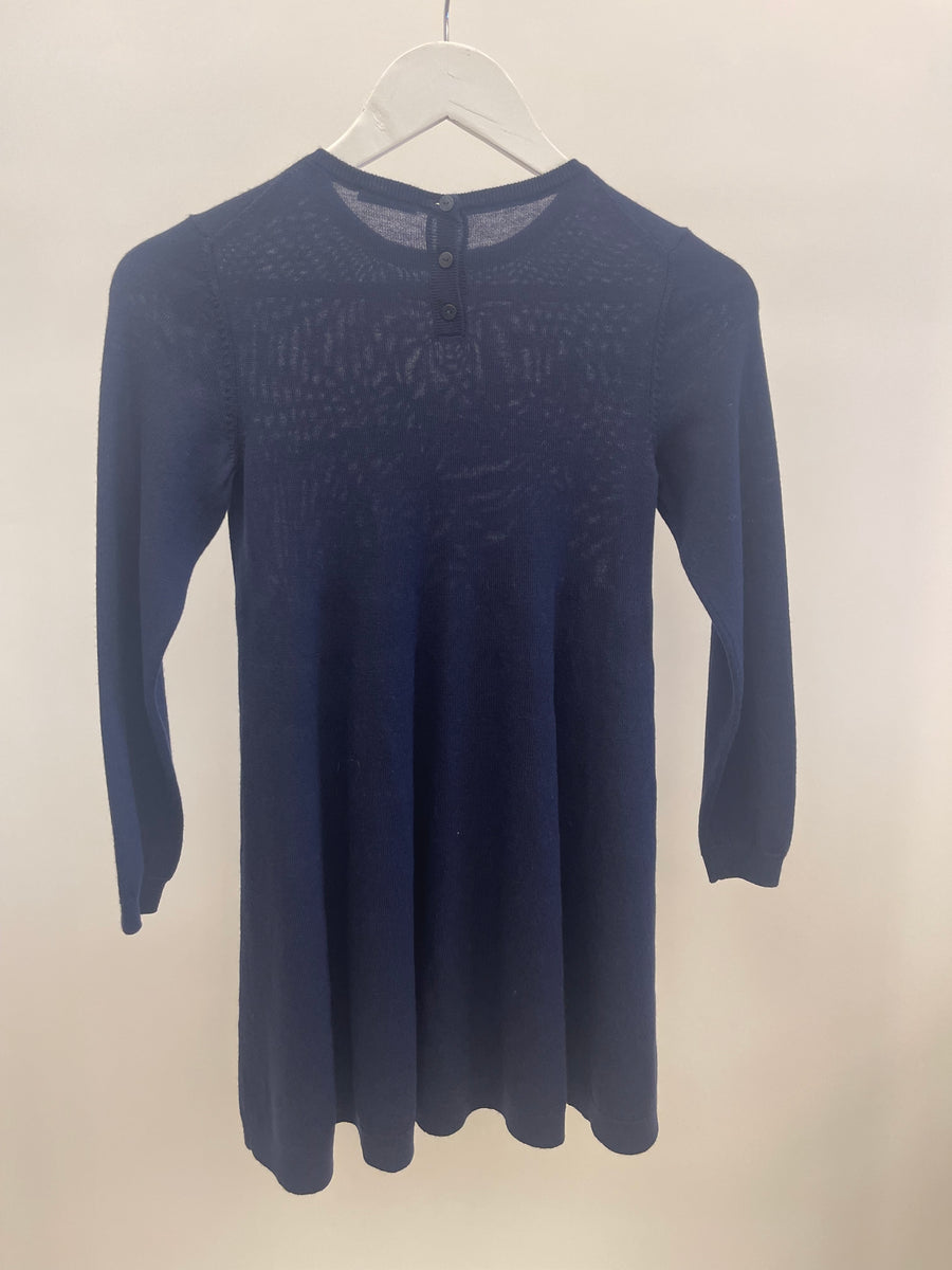 Dolce & Gabbana Kids Navy Knit Long-Sleeve Dress with White Logo Size 10 years