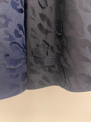 Christian Dior Kids Navy Satin Leopard Long Skirt with Logo Detail Size 8 years RRP £570