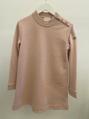 Moncler Kids Pink Sweater Dress with Gold Buttons and Logo Sleeve Detail Size 10 years RRP £300