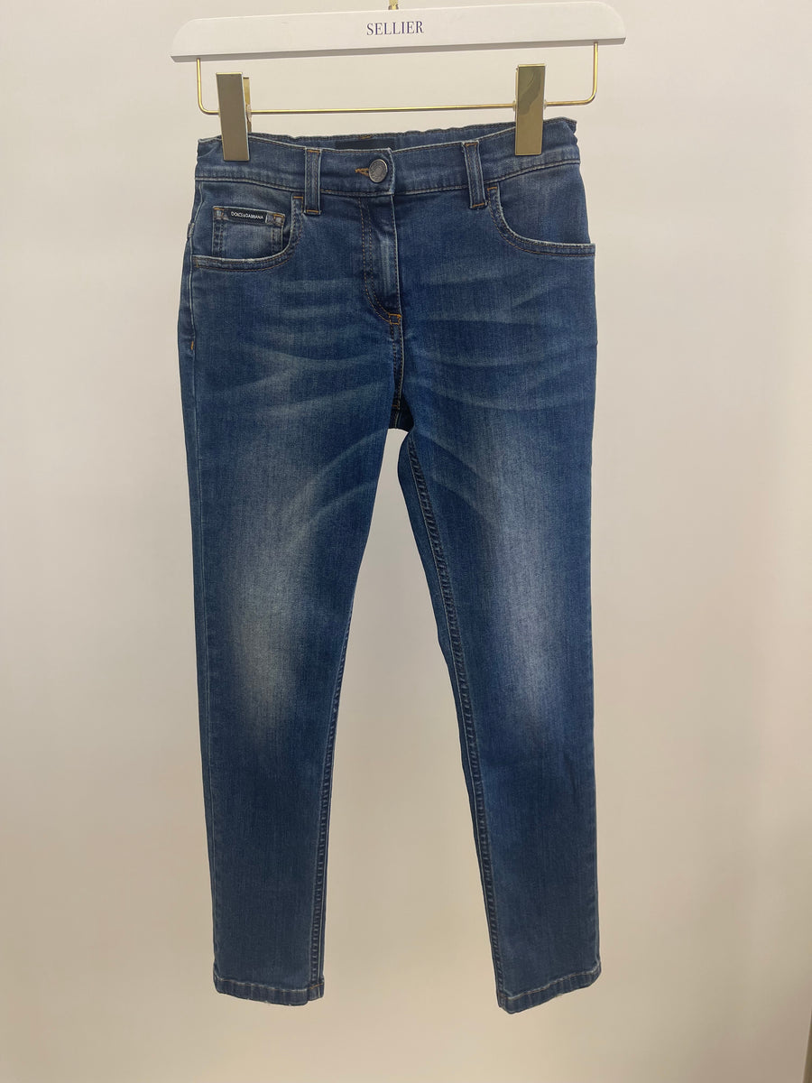 Dolce & Gabbana Kids Blue Denim Jeans with Silver Logo Plate Size 10 years RRP £265