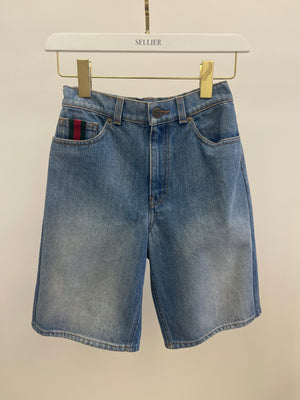 Gucci Kids Blue Denim Bermuda Shorts with Back Leather Logo Detail Size 10 years RRP £400