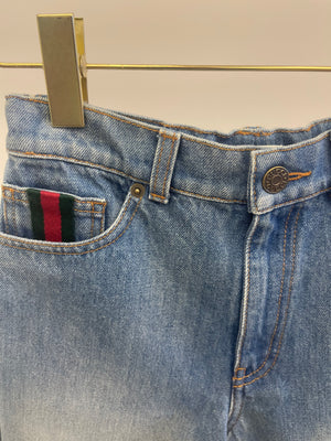 Gucci Kids Blue Denim Bermuda Shorts with Back Leather Logo Detail Size 10 years RRP £400