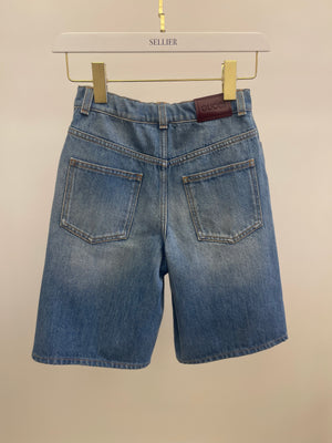 Gucci Kids Blue Denim Bermuda Shorts with Back Leather Logo Detail Size 10 years RRP £400