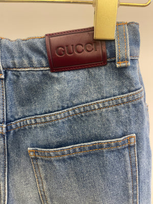 Gucci Kids Blue Denim Bermuda Shorts with Back Leather Logo Detail Size 10 years RRP £400