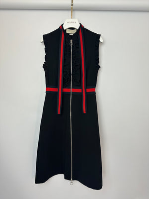 Gucci Black Sleeveless Ruffled Mini Dress with Red and Navy Tassel Detail Size M (UK 10)