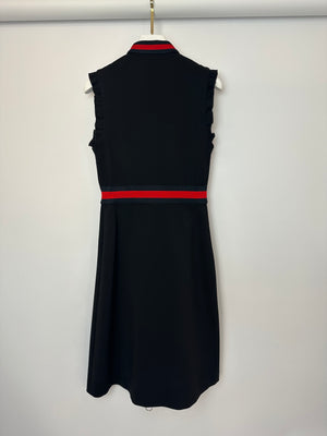 Gucci Black Sleeveless Ruffled Mini Dress with Red and Navy Tassel Detail Size M (UK 10)