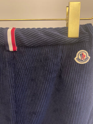 Moncler Kids Navy Velvet Corduroy Trousers with Logo Detail Size 10 years