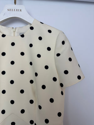 Valentino White Crepe De Chine Short Sleeve Mini Dress with Black Polkadot Details Size IT 38 (UK 6)