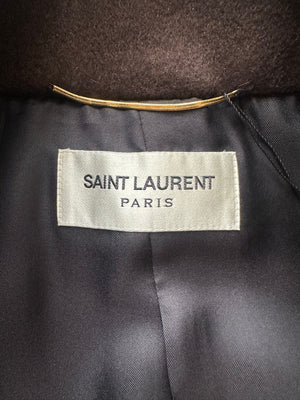 Saint Laurent Brown Cashmere Double Breasted Coat with Padded Shoulder Details Size FR 36 (UK 8)