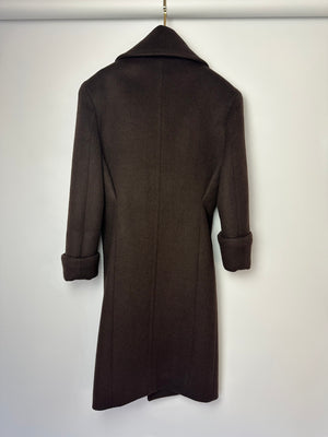 Saint Laurent Brown Cashmere Double Breasted Coat with Padded Shoulder Details Size FR 36 (UK 8)