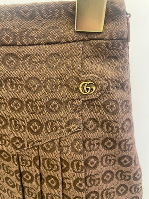 Gucci Kids Brown Logo Printed Pleated Skirt with Gold Logo Size 8 years RRP £400