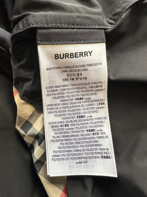 Burberry Black Nylon Trench Coat with Draw Strings Detail Size UK 6