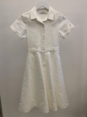 Christian Dior Kids White Heart Printed Maxi Dress with Logo Buttons Size 8 years