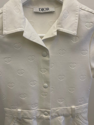 Christian Dior Kids White Heart Printed Maxi Dress with Logo Buttons Size 8 years