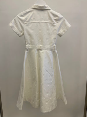 Christian Dior Kids White Heart Printed Maxi Dress with Logo Buttons Size 8 years
